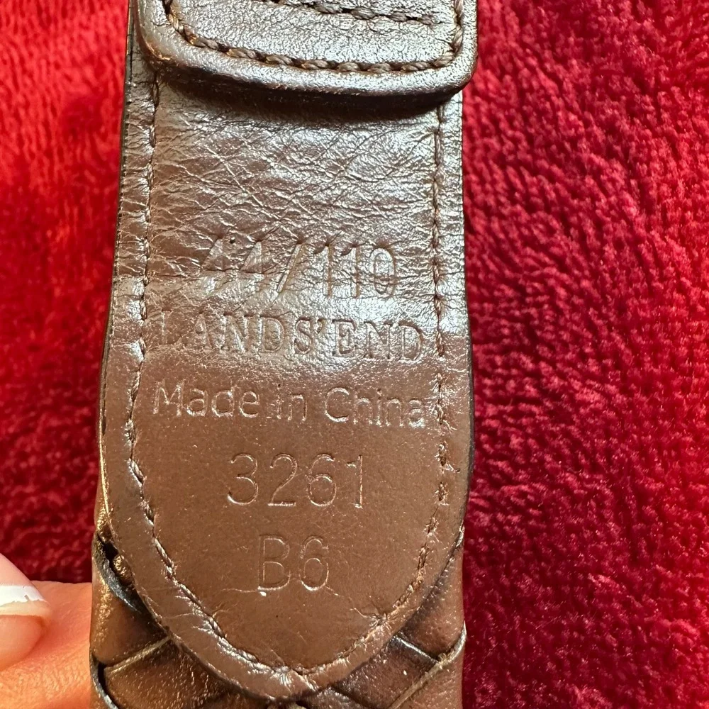 Lands End Mens‎ Brown Braided Genuine Leather Belt Solid Brass Buckle 44 3261 B6